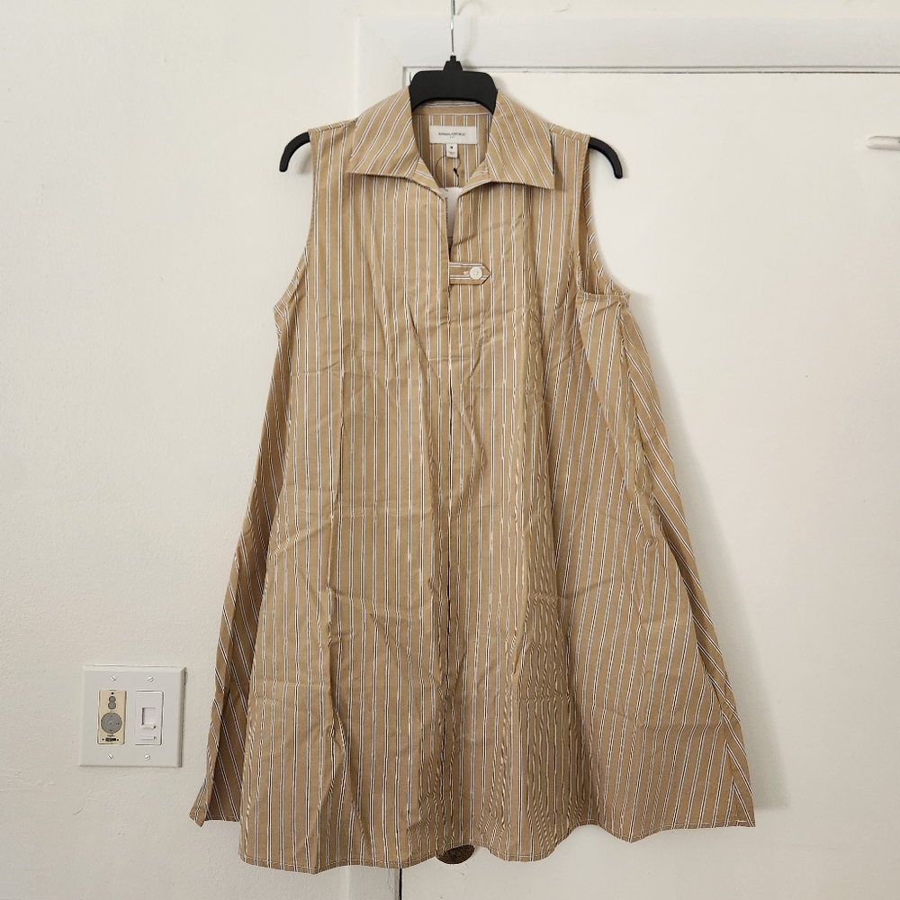 Striped Tan Sleeveless Dress